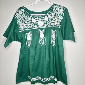 Spirit Dress Women’s Size XL MSU Spartan Embroidery Boho Floral Tunic Top Blouse